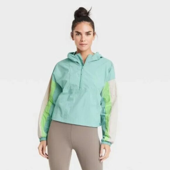 Joylab Pullover Windbreaker Teal/Lime Green/Ivory - Picture 1 of 2